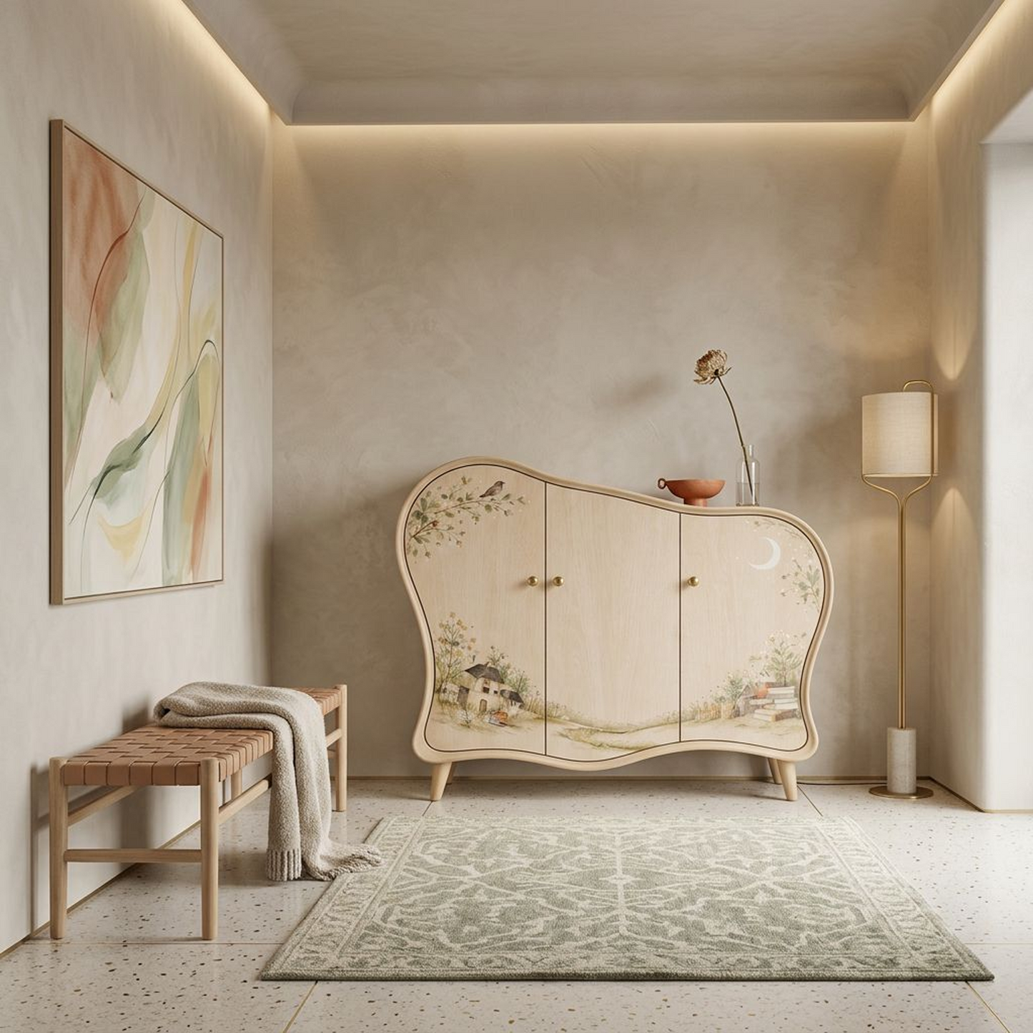 Whimsical Curved Accent Storage Cabinet