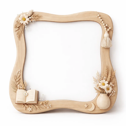 Whimsical Floral Wooden Mirror Frame
