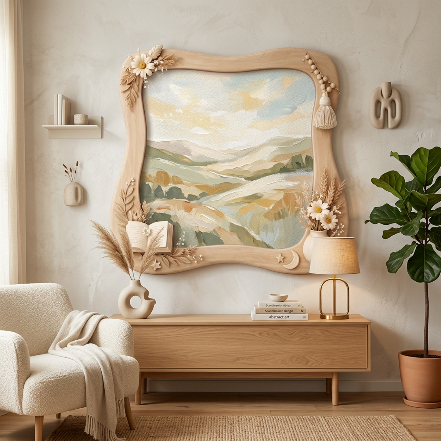 Whimsical Floral Wooden Mirror Frame