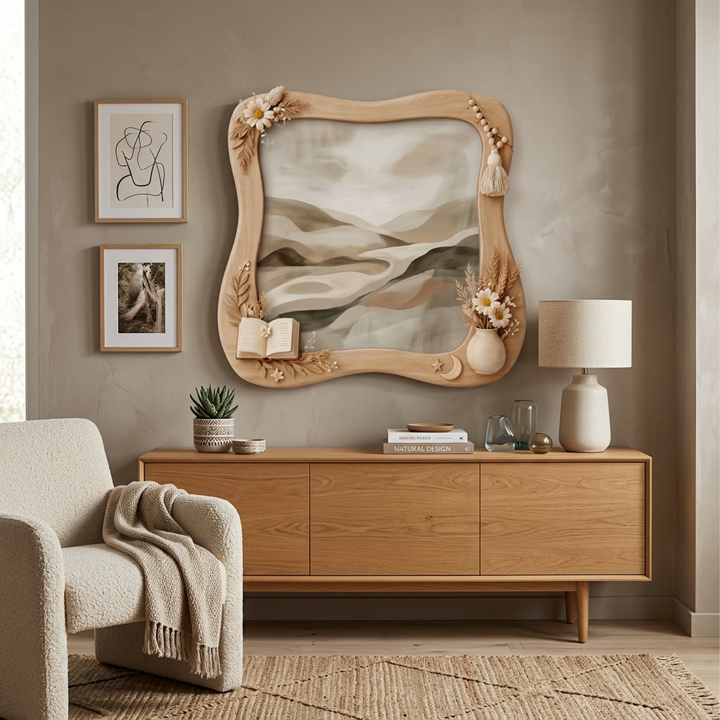 Whimsical Floral Wooden Mirror Frame